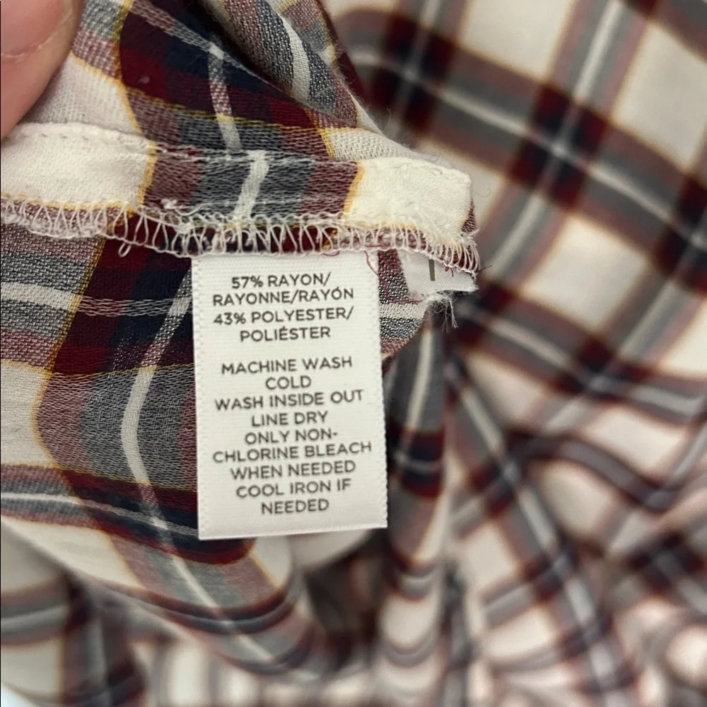 Ann Taylor loft white navy maroon plaid long sleeve boxy sheer blouse top M​​ - Picture 10 of 11